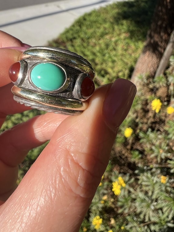 David Yurman Renaissance Ring – Turquoise, Carnelian & 14K Gold