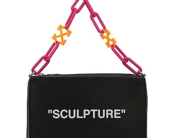 New  1850! OFF-WHITE Block Pouch Quote Leather Handbag "SCULPTURE" Arrow Logo