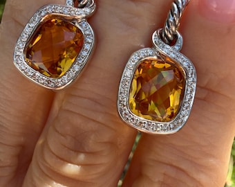 David Yurman Labyrinth Sterling Silver Diamond and Citrine Drop Earrings