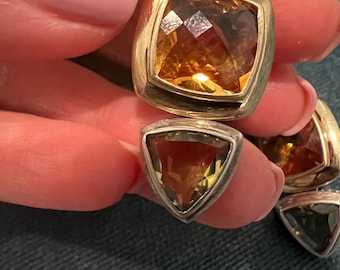 David Yurman Sterling 18K Gold Citrine Prasiolite Dangle Earrings