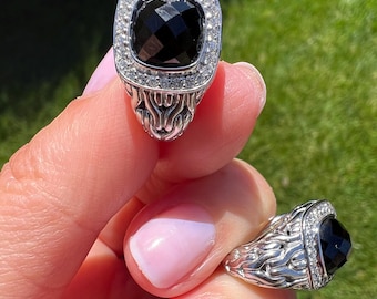 John HARDY 925Silver DOT Batu Sari Black Onyx /Diamond Omega Back Post Earrings