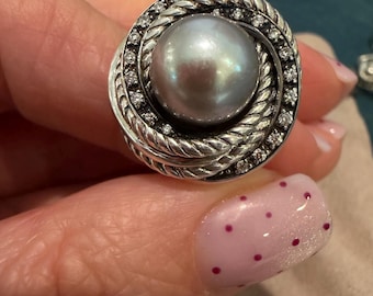 David Yurman Midnight Melange Sterling Silver Pearl and Diamond Ring