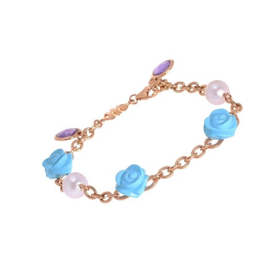 Mimi Milano Grace 18K Rose Gold and Violet Cultured Pearl Link Bracelet View 3