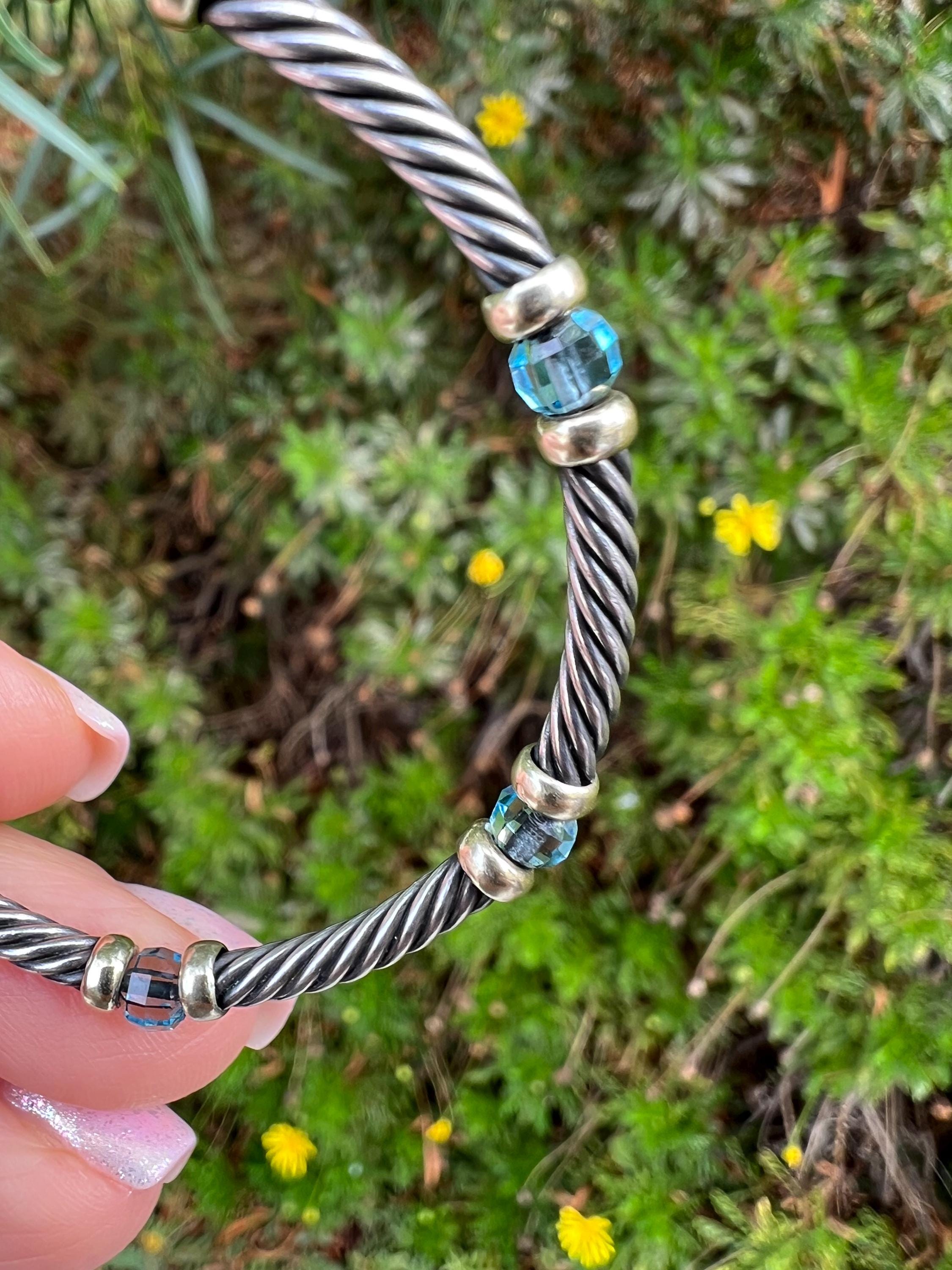 David Yurman Cable Classic Bracelet – Silver 14K Gold Blue Topaz