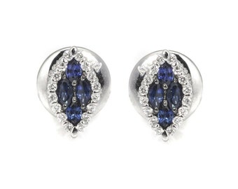 Salvini 18k White Gold Stud Earrings feature sapphire (0.40ct tw) arranged in a diamond shape with a diamond (0.11ct twd) border