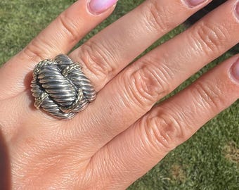 David Yurman Sterling & 14k Yellow Gold Three Row Statement Ring Size 5.5
