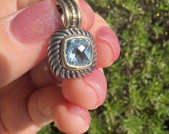 David Yurman Albion Pendant – Sterling Silver & 14K Gold with Blue Topaz – Authentic Designer Jewelry