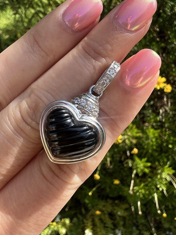 Judith Ripka Sterling, CZ & Carved Black Onyx Heart Pendant
