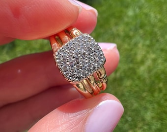 JOHN HARDY BAMBOO three row  pave diamond ring 18K yellow gold