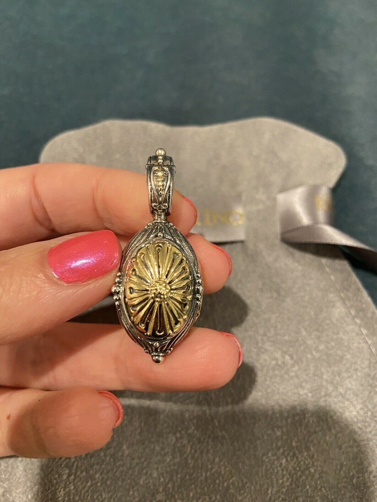 Konstantino Sterling Silver and 18k Yellow Gold Pendant features an elaborately carved egg shape Etsy