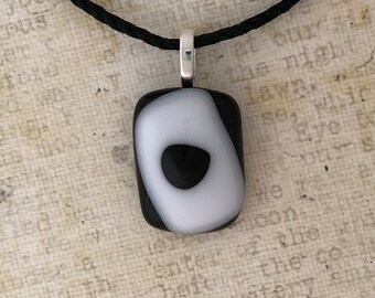 Fused Glass Pendant, Black and White