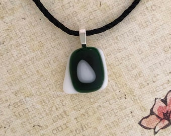 Fused Glass Pendant, White with transparent green