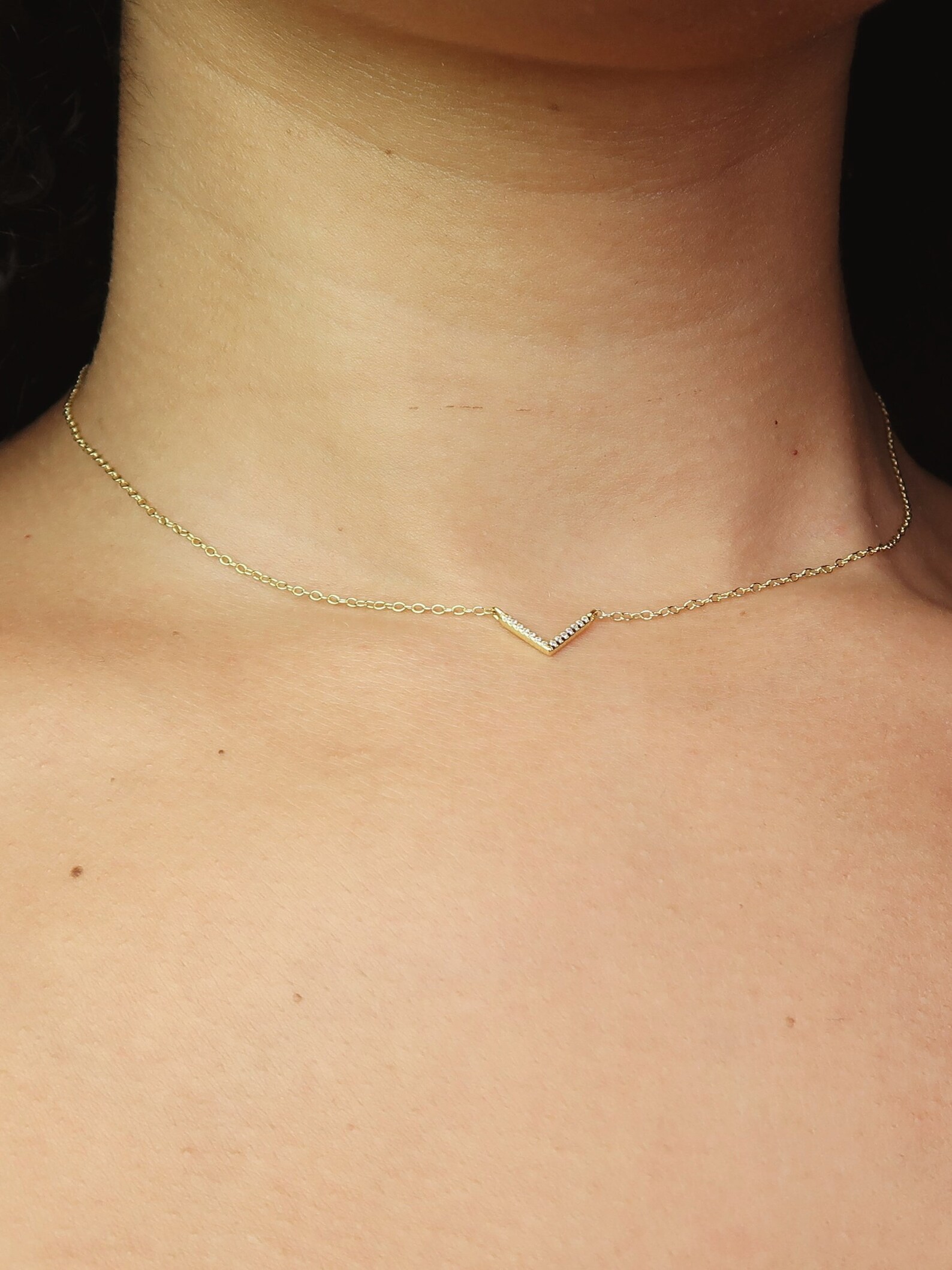 Collier En V délicat en argent sterling et or 14ct. Véritable Etsy