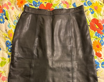 Vintage retro 90s Express brand black leather pencil skirt size 5/6 NYE work skirt punk glam rocker