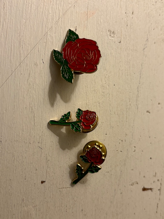3 Rose pins vintage pins brooches flower pins rose