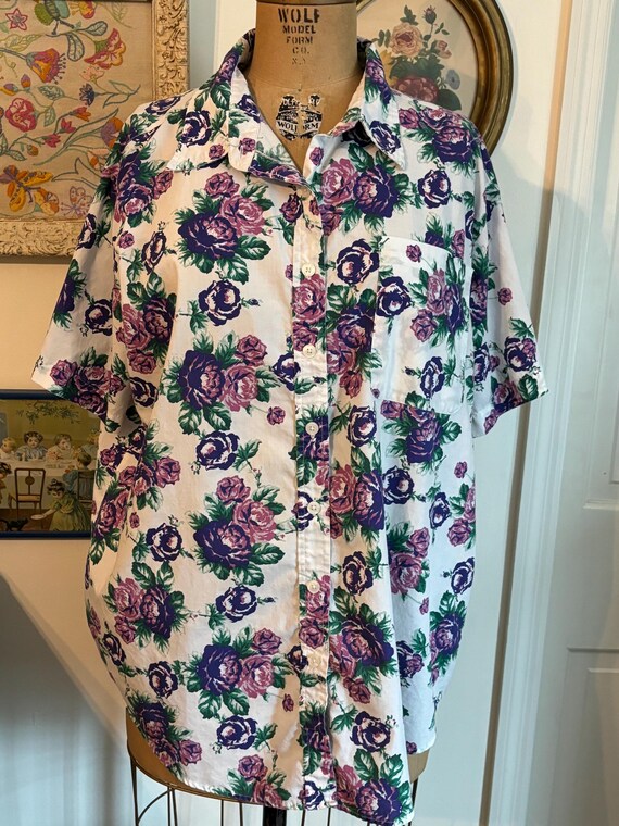 Purple roses button down top Basic Editions sz 22… - image 2
