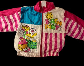 90s Hush Puppies Baby Windbreaker Jacket: Toddler 24 Mos, Pink & White Stripe
