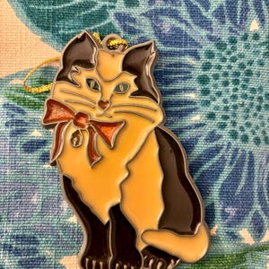 Retro tuxedo cat sun catcher pink bow 70s cat sun catcher black white cat