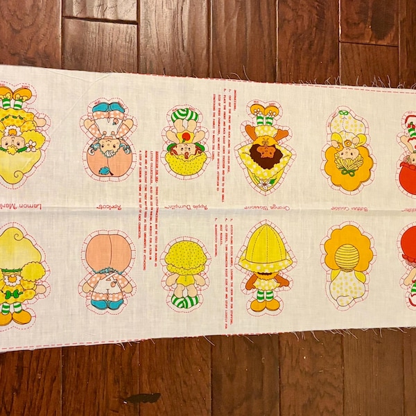 Vintage Strawberry Shortcake Cut-and-Sew Fabric Panels for Plush Dolls