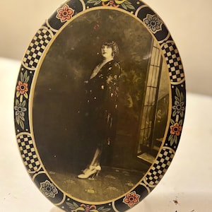 Antique tintype celluloid button photo flapper 1910s 1920s collectible photo