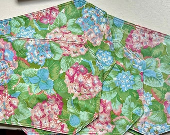 6 Vinyl hydrangea blue pink vinyl placemats floral cottagecore kitchen decor