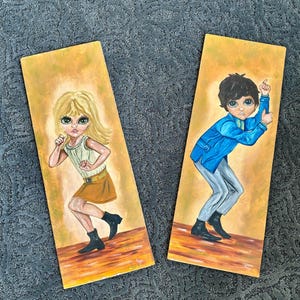 Big-eyed girl big-eyed boy painting vintage 1970 Big Eyed hippies Big Eyes painting dancing girl dancing boy