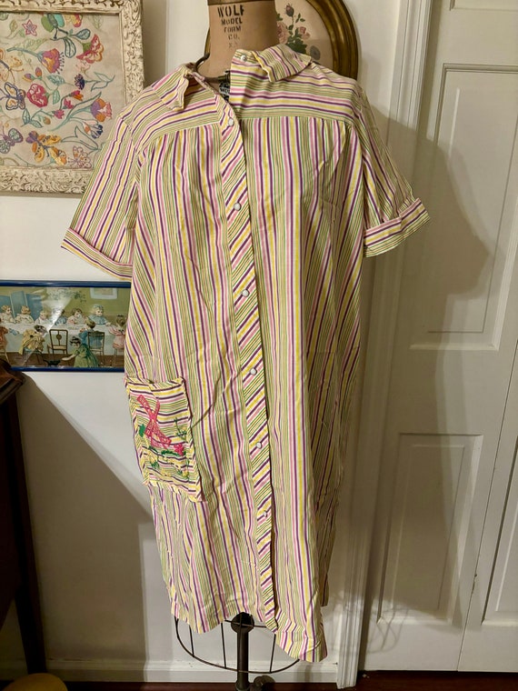 Rainbow striped housedress housecoat vintage wind… - image 2
