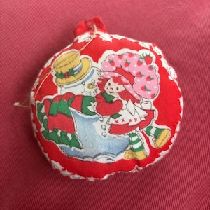Retro Strawberry Shortcake Xmas ornament Strawberry Shortcane and snowman plush Christmas ornament