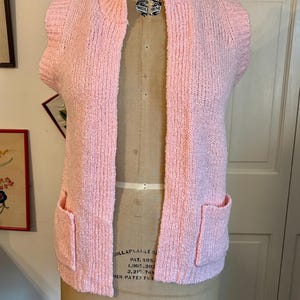 60s Deadstock  Elle’s Belles pink open cardigan vest loose weave pink cardigan