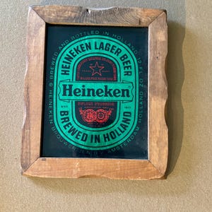 Retro 80s Heineken beer sign green foil glass man cave decor