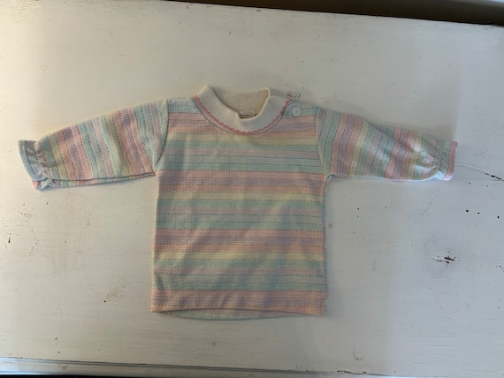 Vintage 80s 3 6 mos baby Health-tex striped turtl… - image 1