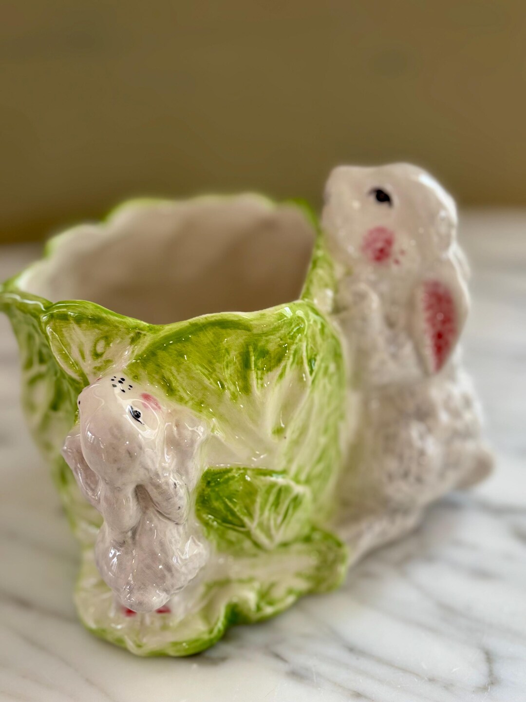 Vintage Rabbit Climbing Cabbage Ceramic Indoor Planter Easter Decor - Etsy