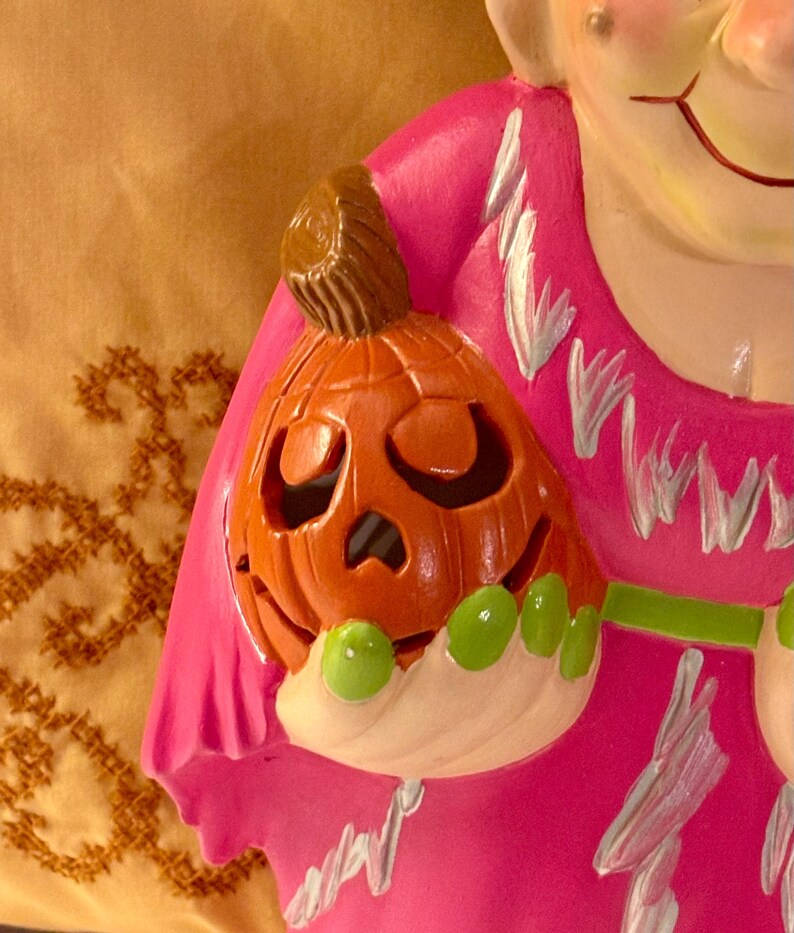 Ceramic Bride of Frankenstein Black Cat Jack O Lantern Large Hand