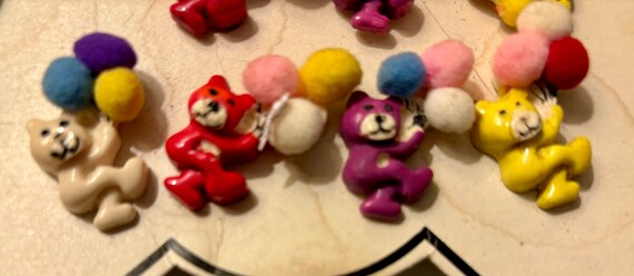 flocked bear and balloons pin 80s pins flocked balloons birthday pin