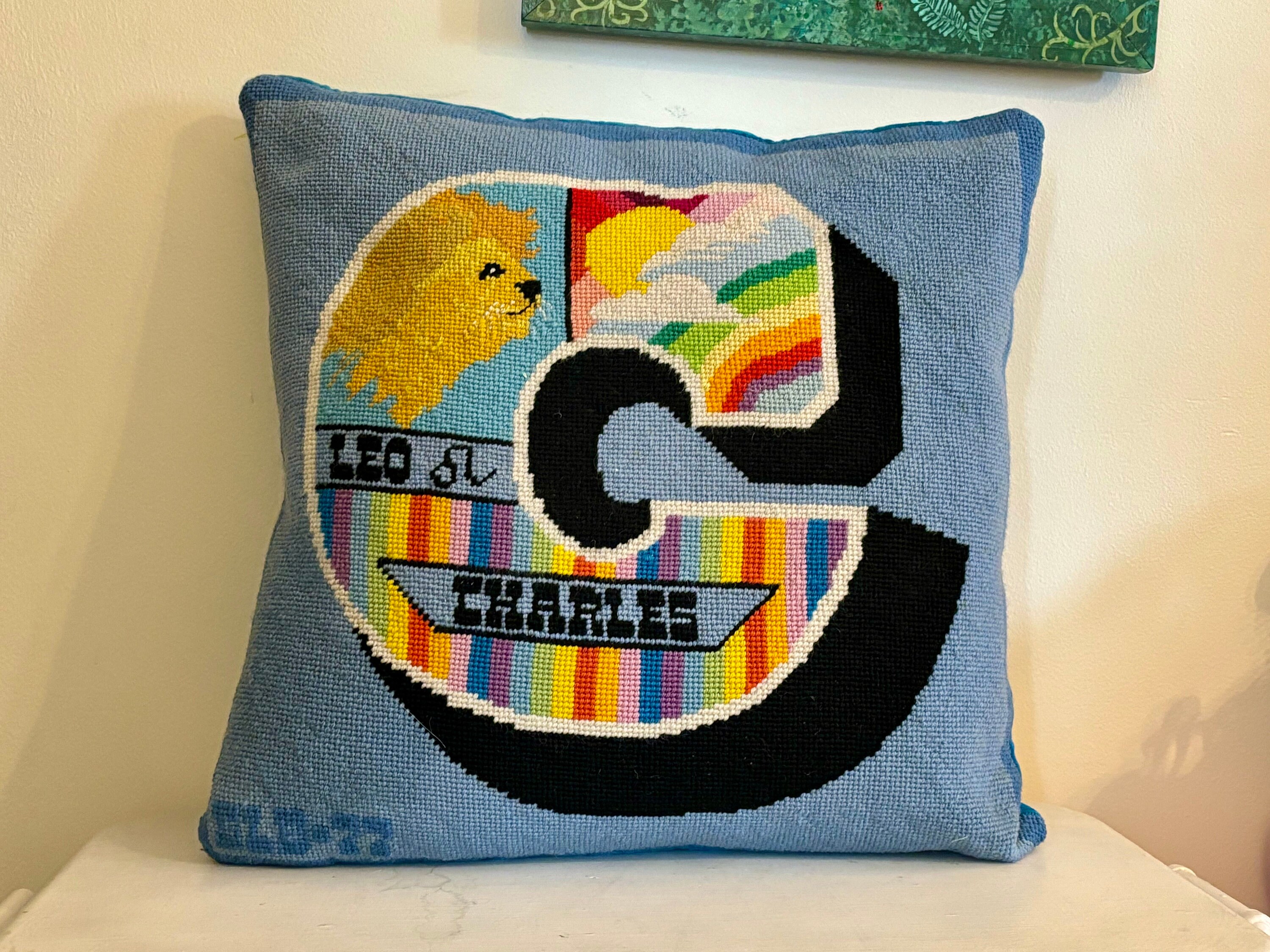 Vintage 77 Blue Leo Horoscope Throw Pillow Blue Velveteen PRIDE