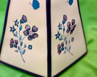 Mid Century Hexagonal Botanical Rice Paper Lampshade with Butterflies