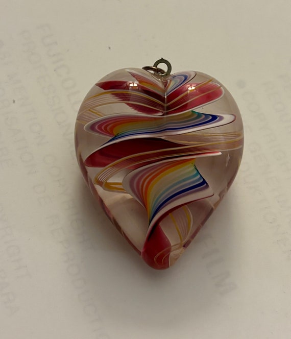 Stunning vintage 90s Murano rainbow glass heart s… - image 1
