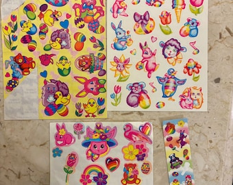 Huge lot Lisa Frank Easter vintage 4 sticker sheets mods bunny eggs chick stickers 80s 90s LFI pastel Easter stickers