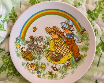 Vtg Children’s Melamine Plate #736 70s kid plastic plate vintage rainbow plate with animals