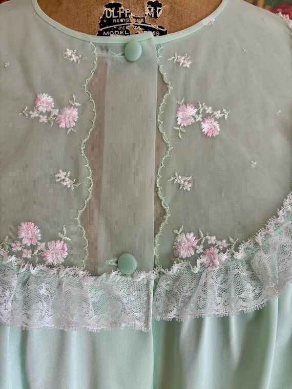 Vtg 60s mint green housedress pink flower buds la… - image 3
