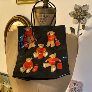 Vintage 80s retro pleather Avon teddy bear tote