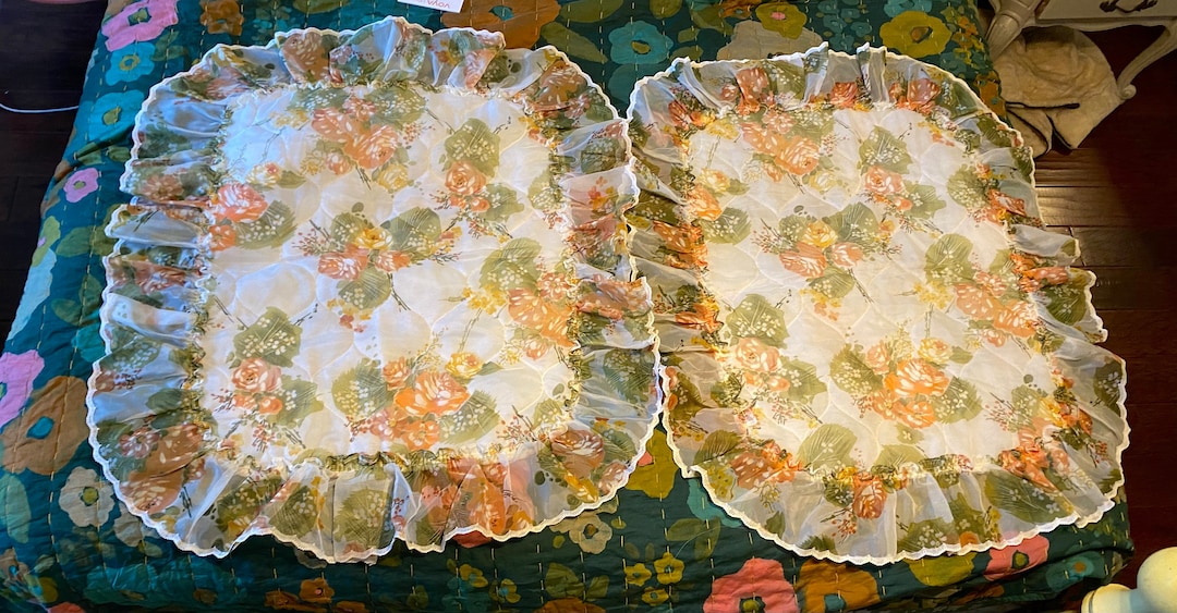 Set of Two Retro 80s Floral Handmade Bed Pillow Shams With Super 80s