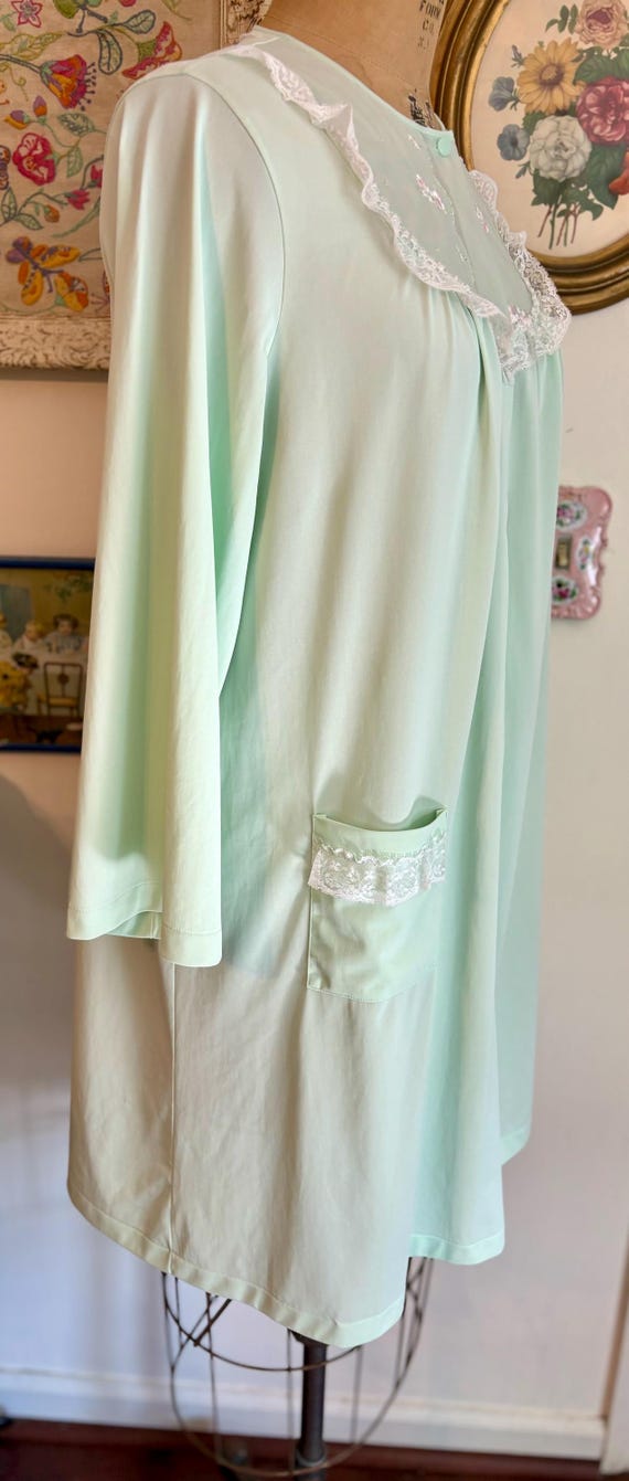 Vtg 60s mint green housedress pink flower buds la… - image 5