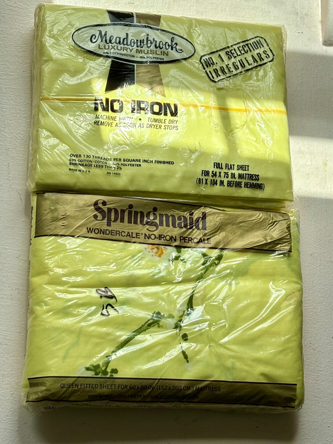 Vintage Yellow Flower Power Sheets Meadowbrook Full Size Flat Sheet Luxury Muslin 81 X 104 60s