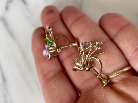 Vintage 40s 50s lavender rose enamel rhinestones … - image 4