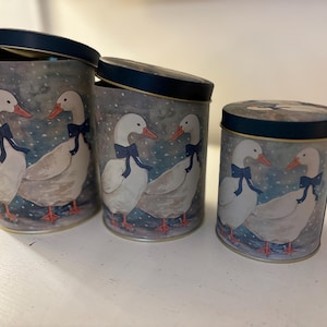 3 nesting geese canisters tins 90s blue geese 80s geese 80s ducks 90s ducks