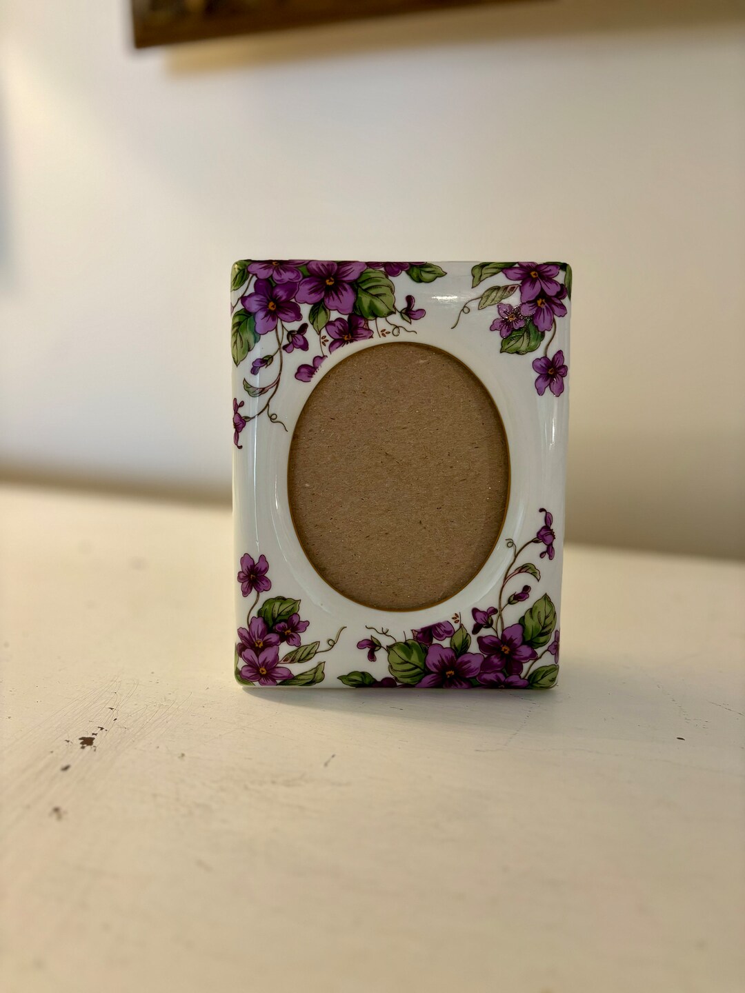 Lefton Purple Pansy Flower Ceramic Frame 00287 Cottagecore Frame Floral ...