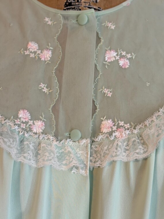 Vtg 60s mint green housedress pink flower buds la… - image 6