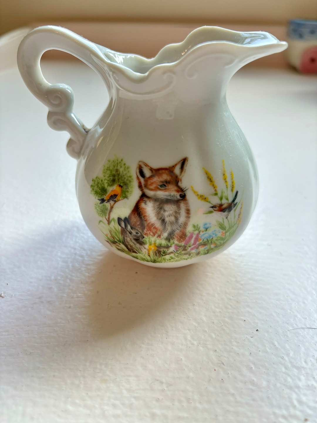 Vtg Inarco Fox Woodland Creature Pitcher Milk Cream Porcelain Bird ...
