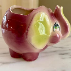 MCM indoor elephant planter pink green vintage ceramic elephant